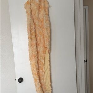 Strapless Peach Floral Appliqué Evening Dress